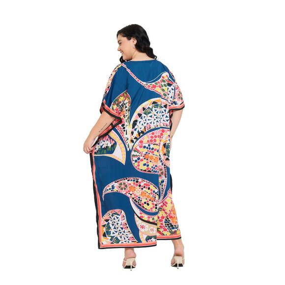 Gypsie Blu Paisley Printed Caftan Plus Size Dress Loose Comfy Maxi Cover Up Gown - Picture 8 of 8